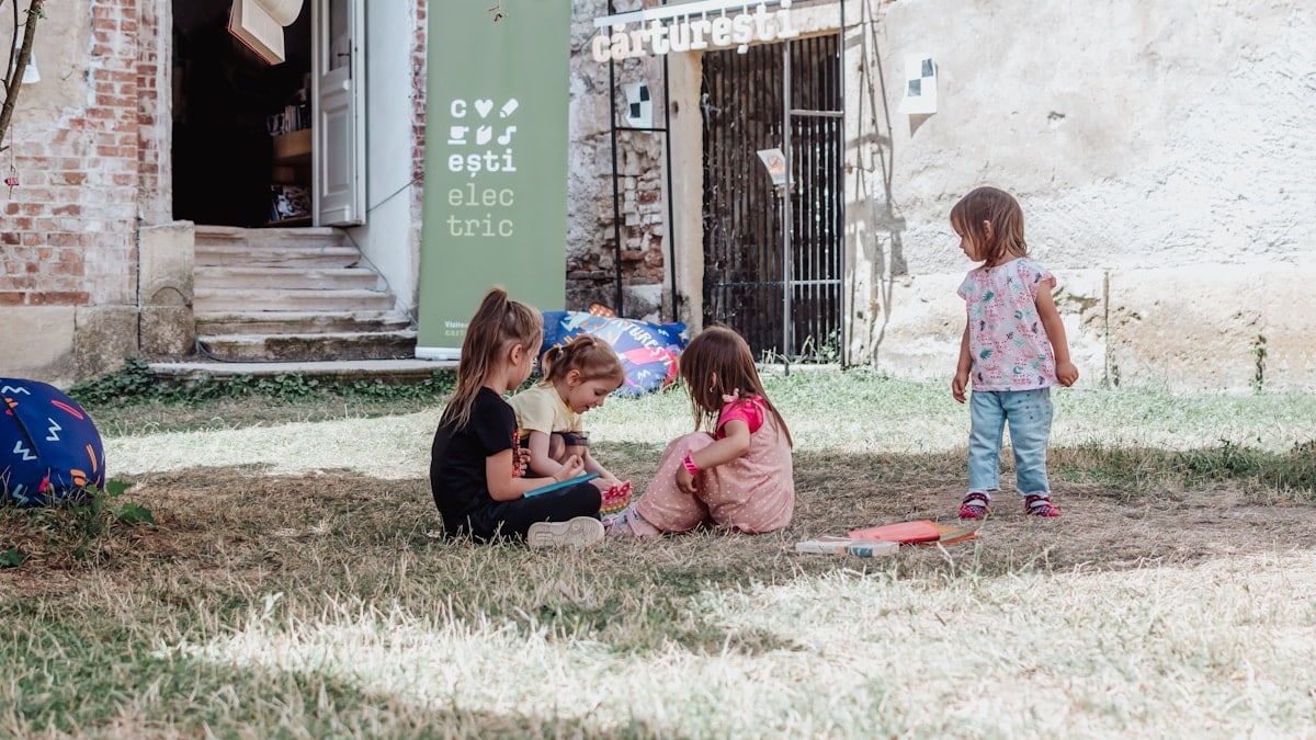 a group of children playing outside